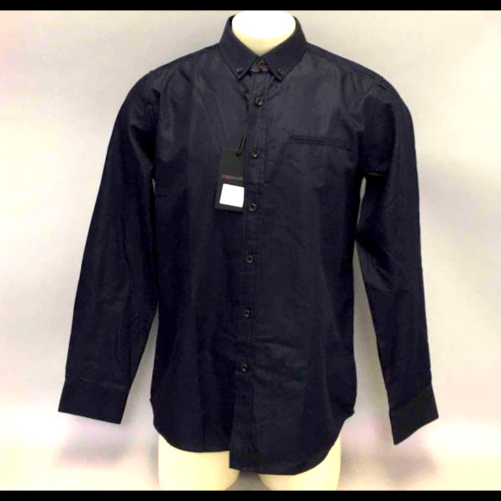 NWT, Moshuma men’s (AGE-OTORI) navy blue button down long sleeve shirt